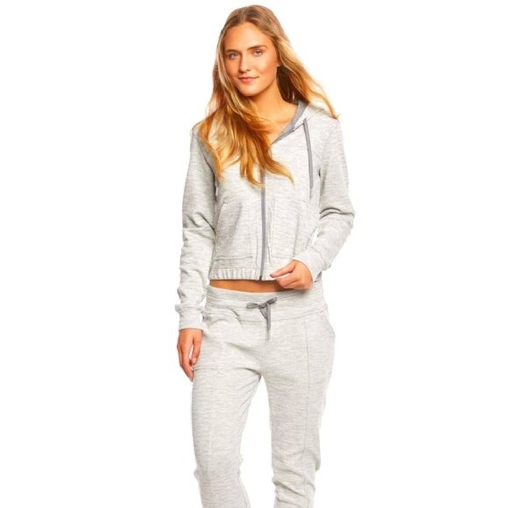 prAna Womens Unity Hoodie Zip-up Cropped Sweatshirt SZ L Gray Heather Gorpcore